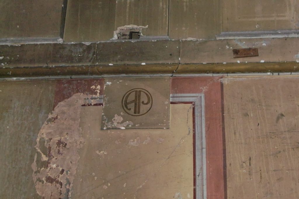 Alexandra Palace - Secret Theatre original painted walls , now peeling paint