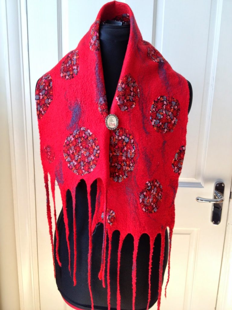 Dotty felt scarf with hand made 'love' brooch