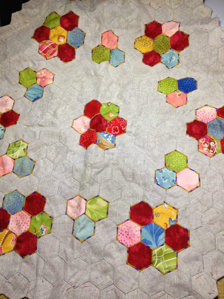 pieced hexagons ready to over dye
