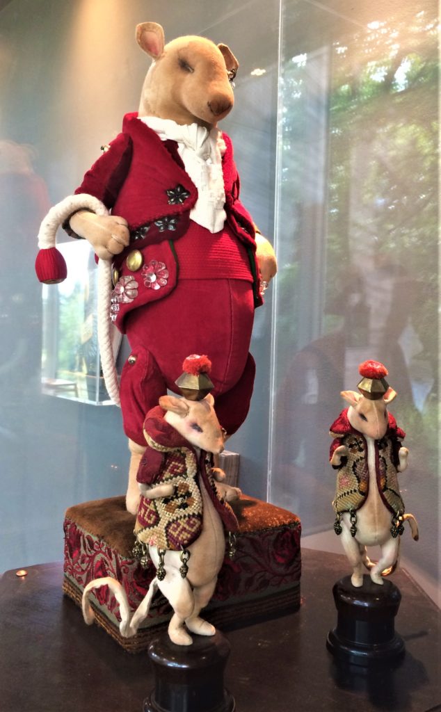 Mister Finch - Downstairs I was greeted by a jolly long-tailed rat and his two tiny companions. Each covered from head to toe in vintage textiles, embroidery and beads.