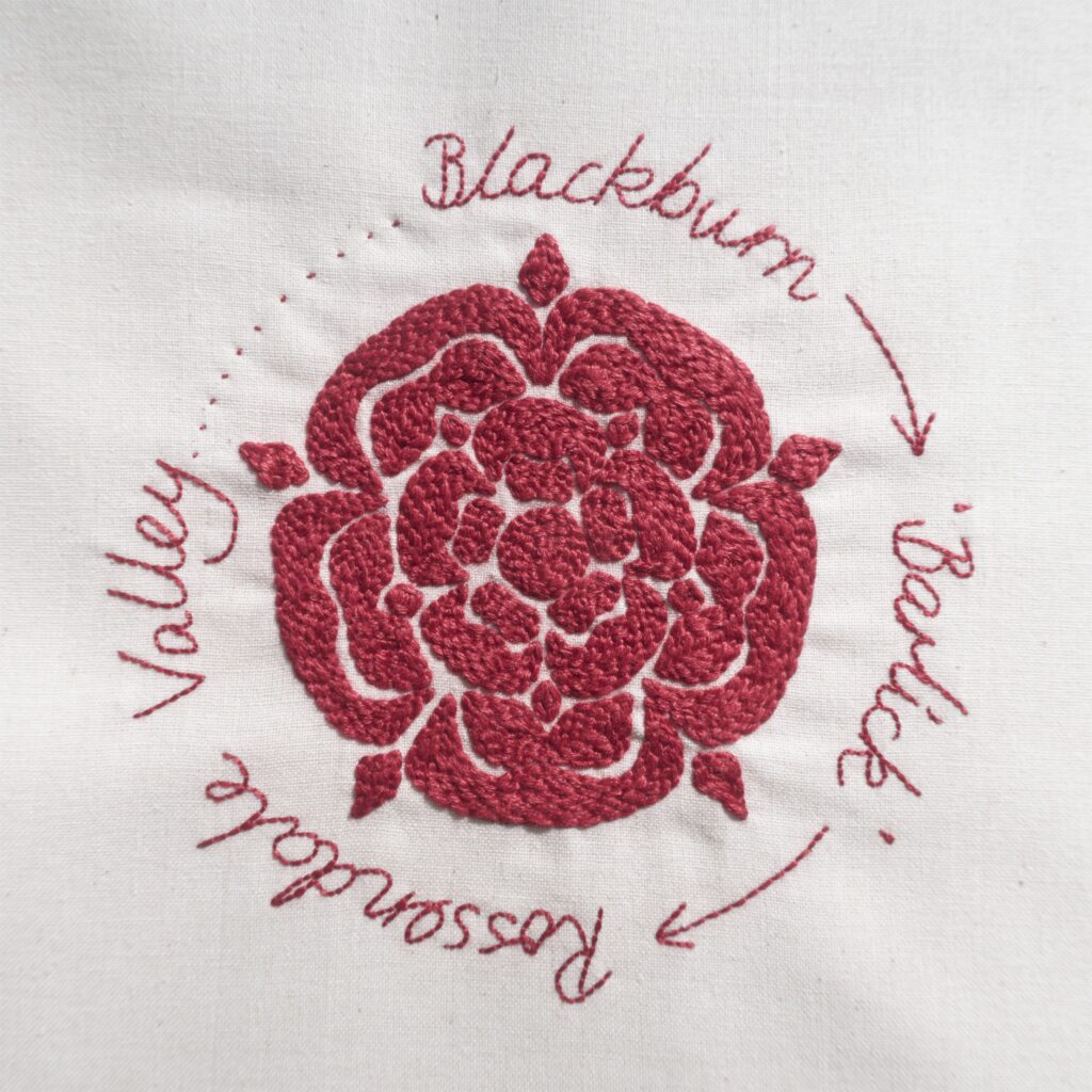 Stitch Your Story Exhibition hand embroidered red Lancashire rose