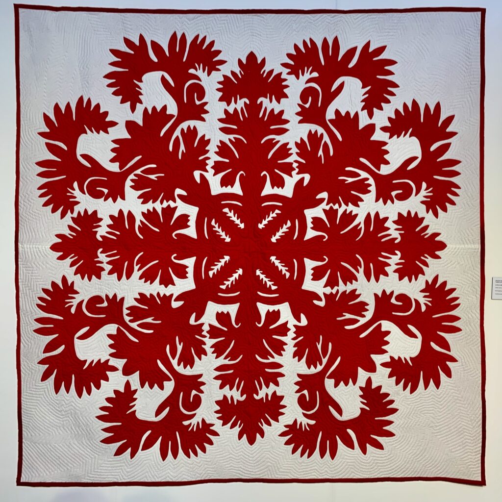 red on a white background - hand appliquéd Hawaiian quilt by Pippa Moss