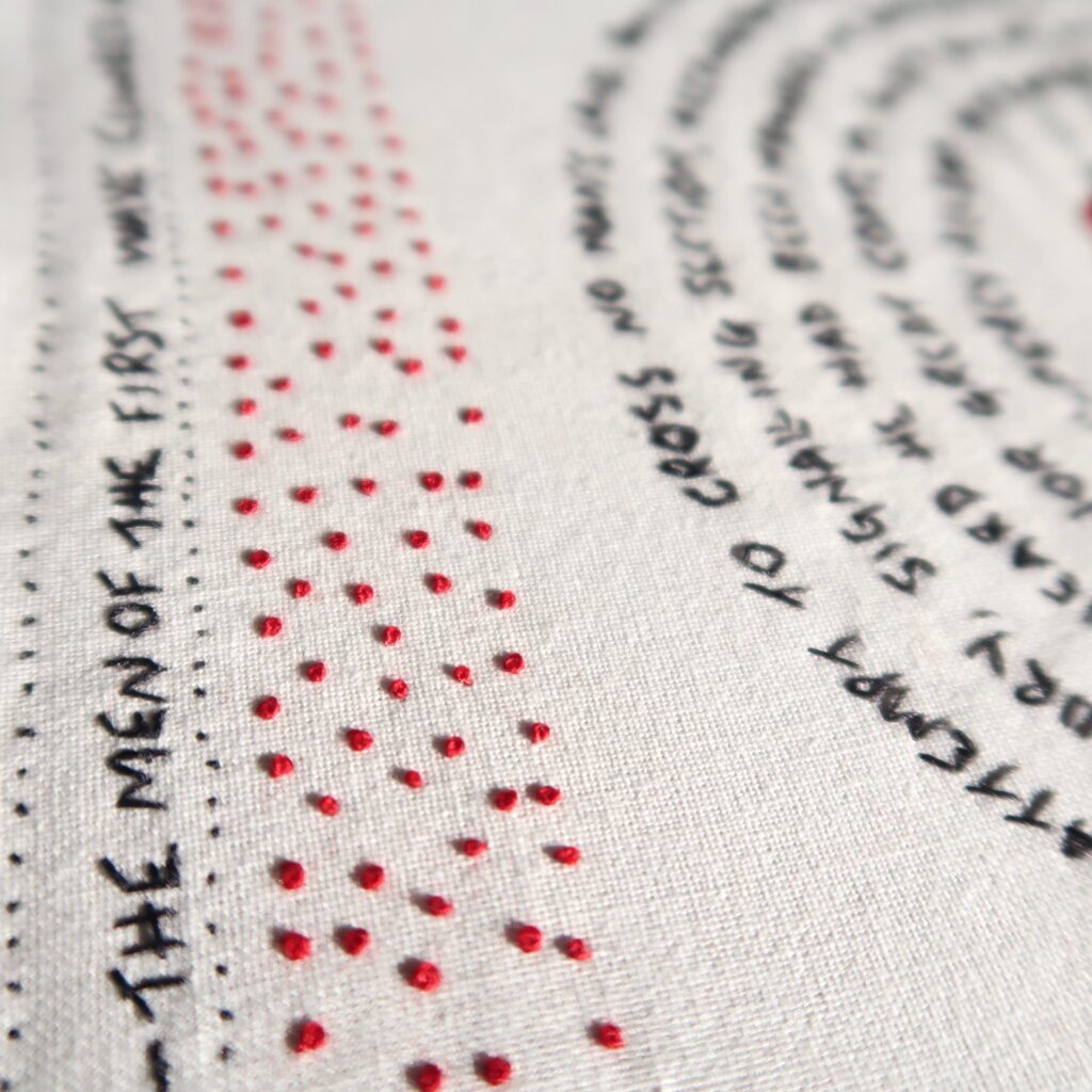 the outer border contains 720 hand embroidered French knots