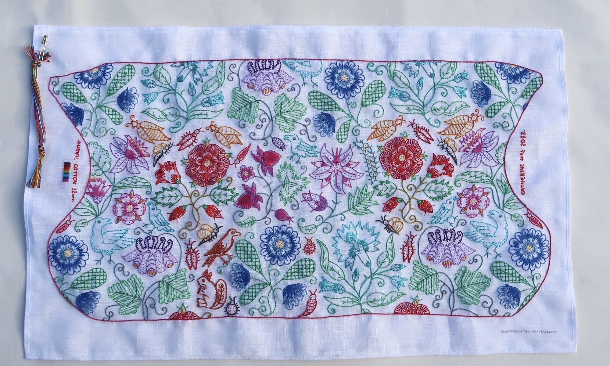 My completed hand embroidered Coif panel for the Unstitched Coif Project.