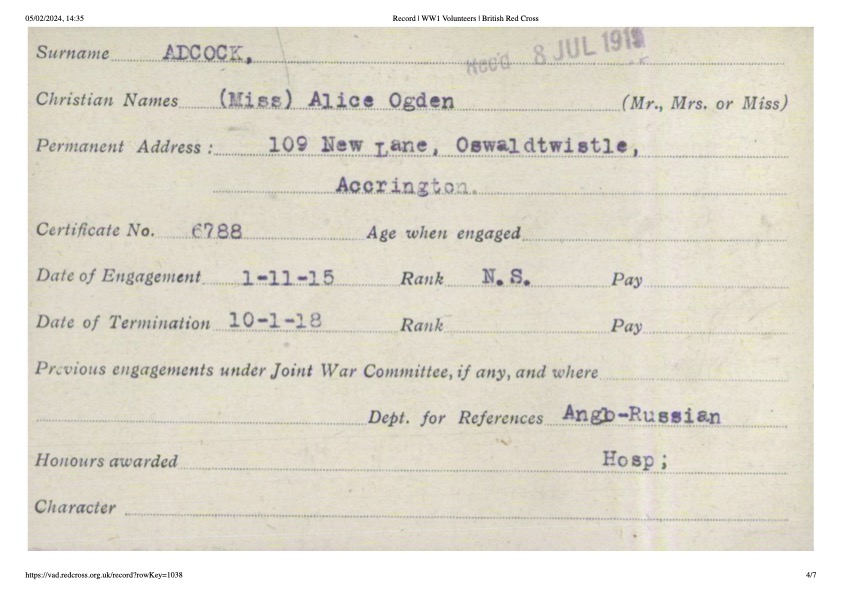 Alice Ogden Adcock from Accrington. Image courtesy: Red Cross Archives.