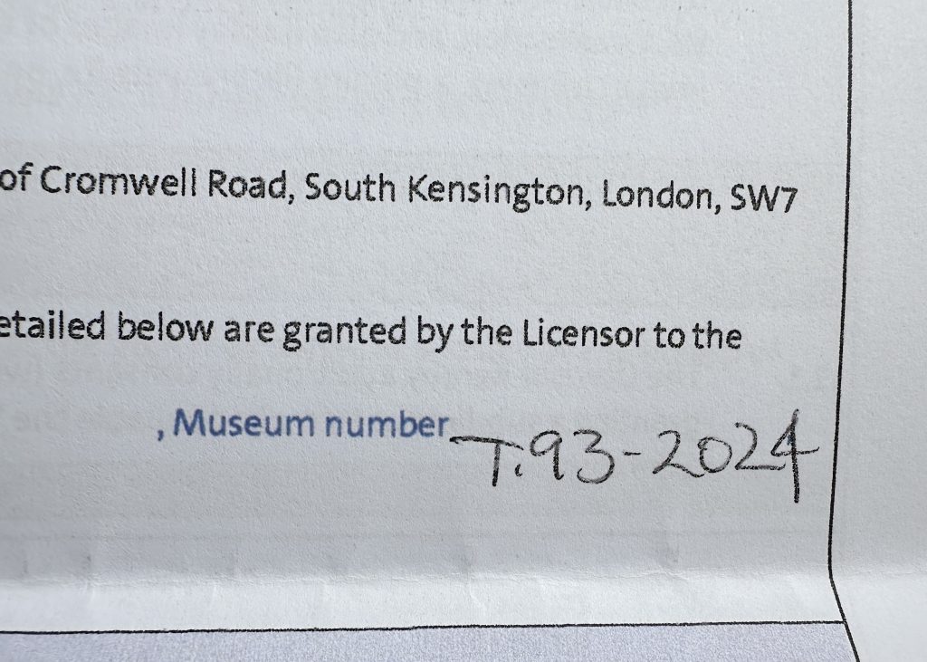 Assigned V&A Accession Number