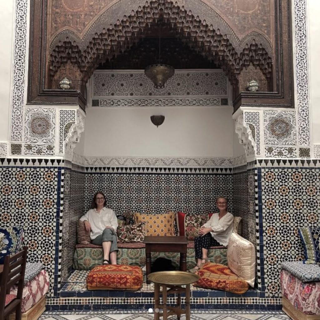 Settle into a quiet nook, surrounded by soft silk cushions and floor seating made from beautifully repurposed Berber rugs.